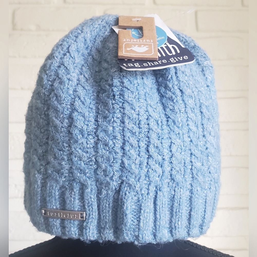 Turtle Fur Beanie Toque Knit  Winter Hat Fleece Blue Sea Glass Unisex Adult NEW